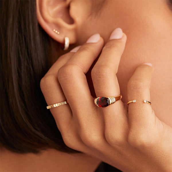 FJ0781 925 Sterling Silver Garnet Stone Ring