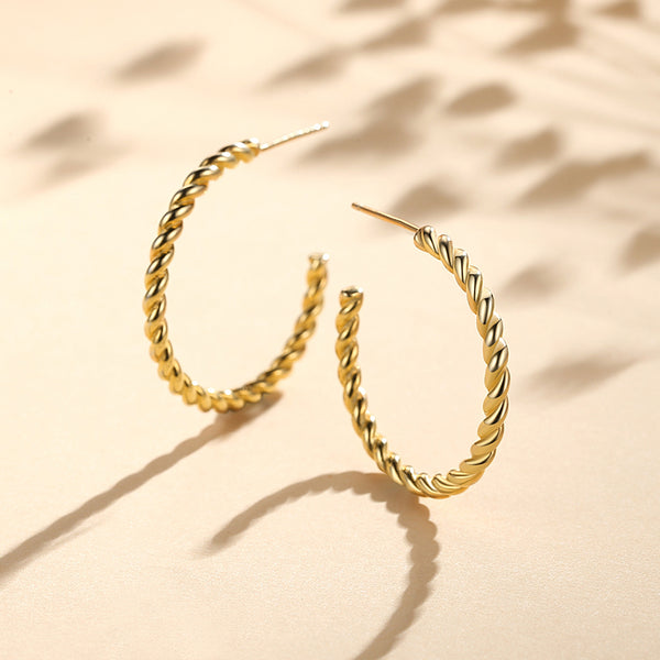 FE0238 925 Sterling Silver Gold Twist Hoop Earrings