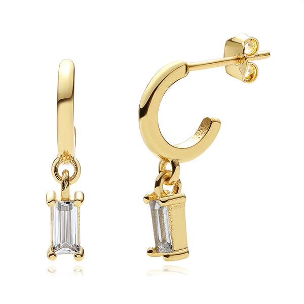 FE0676 925 Sterling Silver Crystal Hoop Earrings