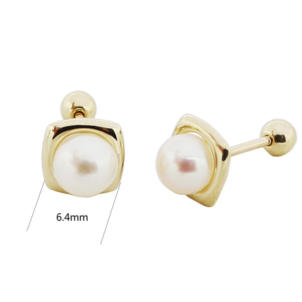 PE0096 925 Sterling Silver Geometry Plump White Pearl Stud Earring