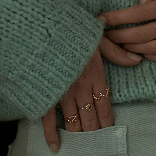 FJ0523 925 Sterling Silver Gold Wave Ring