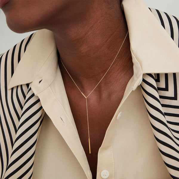 FX0909 925 Sterling Silver Pave CZ Vertical Bar Lasso Lariat Necklace