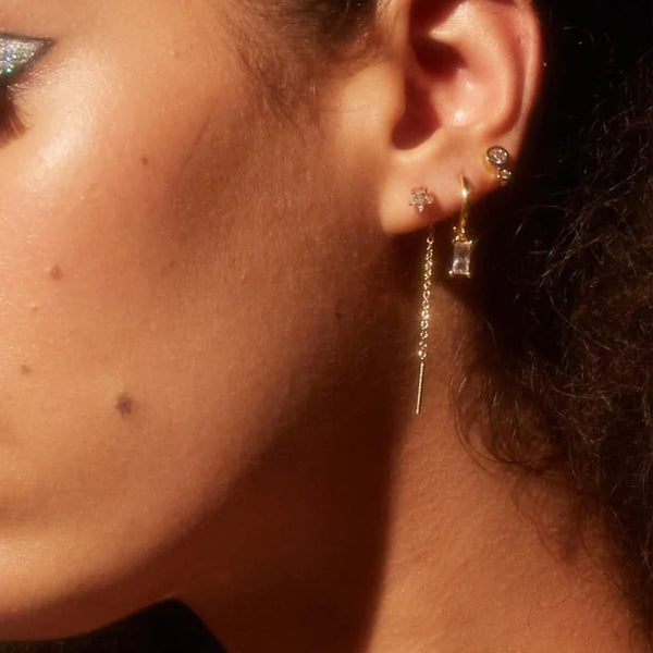 FE1953 925 Sterling Silver Cubic Zirconia Mixed Star Thread Thru Earrings