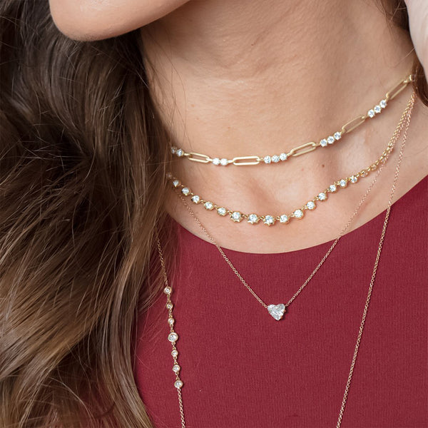 FX0451 925 Sterling Silver Heart Zircon Pendant Necklace