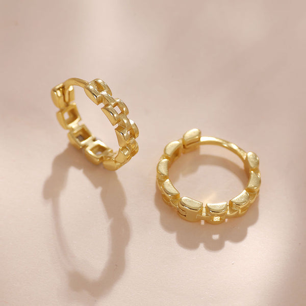 YHE0451 925 Sterling Silver Strap Chain C-shaped Open Circle Earring