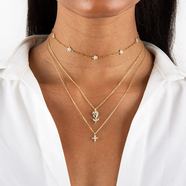 FX0578 925 Sterling Silver Multi-Flower Necklace