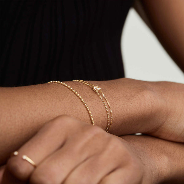 FS0294 925 Sterling Silver Round CZ Double Chian Bracelet