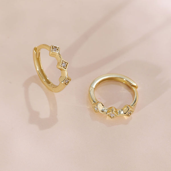 YHE0401 925 Sterling Silver Geometry Cubic Zirconia Hoop Earring