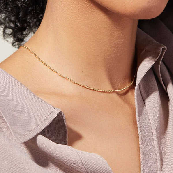 FX0646 925 Sterling Silver Gold Ball Slim Chain Necklace