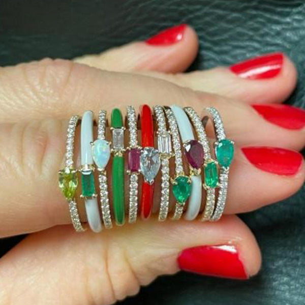 FJ0668 925 Sterling Silver Cubic Zircon Colorful Band Ring