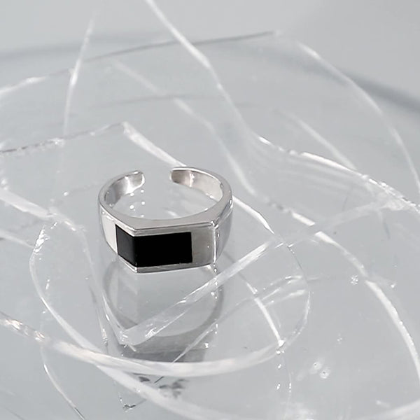 RHJ1083 925 Sterling Silver Black Enamel Width Ring