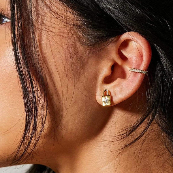 FE1618 925 Sterling Silver Cubic Zirconia Lock Stud Earrings