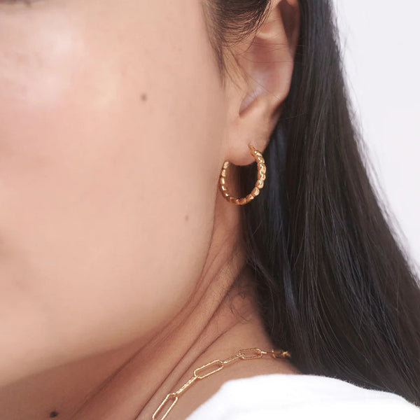 FE1989 925 Sterling Silver Beaded Gold Hoop Earrings