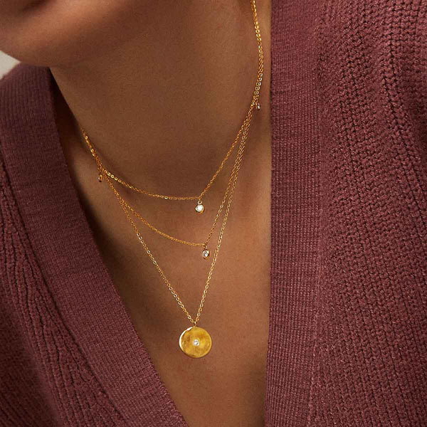 FX0463 925 Sterling Silver Double 4 Spark Gold Necklace