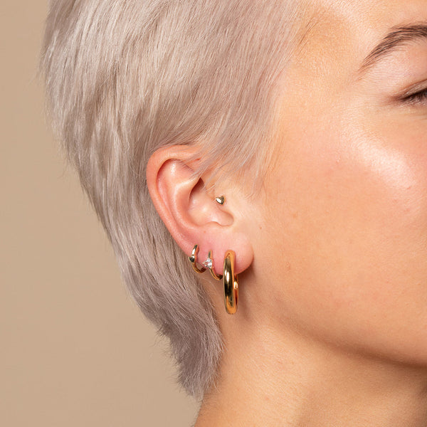 FE2014 925 Sterling Silver Heart Cubic Zirconia Claw Set Huggie Hoop Earrings