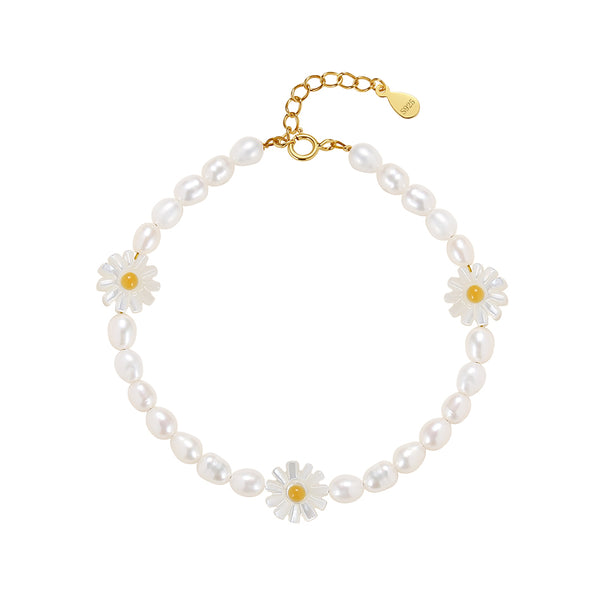 FS0258 925 Sterling Silver Daisy Freshwater Pearl Bracelet