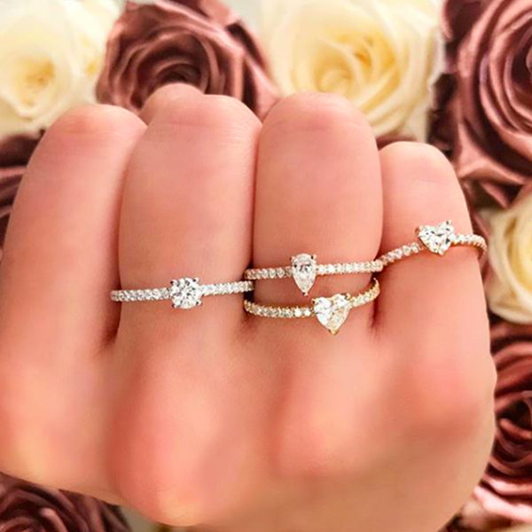 FJ0377 925 Sterling Silver Pear Zircon Pave Ring