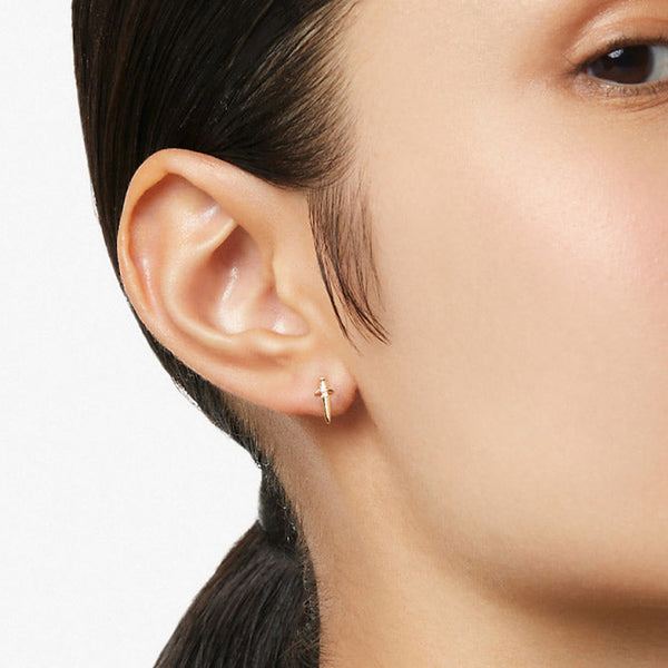 FE1921 925 Sterling Silver Dagger Cubic Zirconia Huggie Hoop Earrings