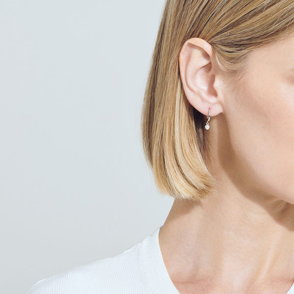 FE1409 925 Sterling Silver Bezel Zircon Pendant Hoop Earrings