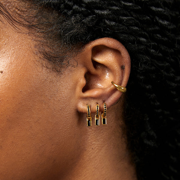 FE1959 925 Sterling Silver Black CZ Mini Women Huggie Earrings