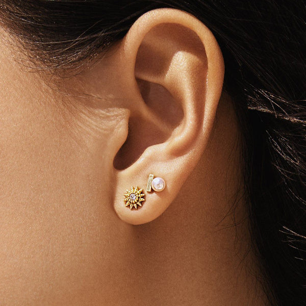 FE1745 925 Sterling Silver Cubic Zirconia Starbrust Stud Earring