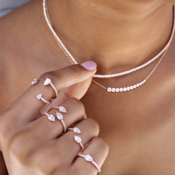 FJ0383 925 Sterling Silver Three Pave Zircon Claw Ring