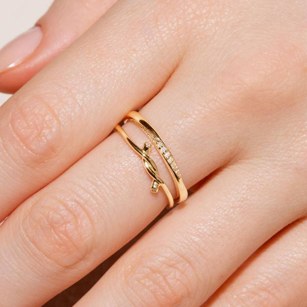 FJ0666 925 Sterling Silver Wavy Band Ring with Zircon