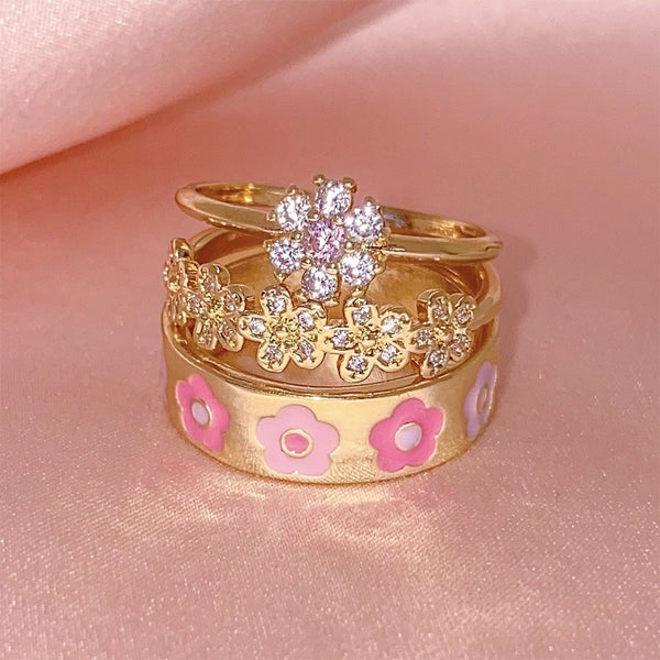 FJ0703 925 Sterling Silver Cubic Zirconia Flower Ring