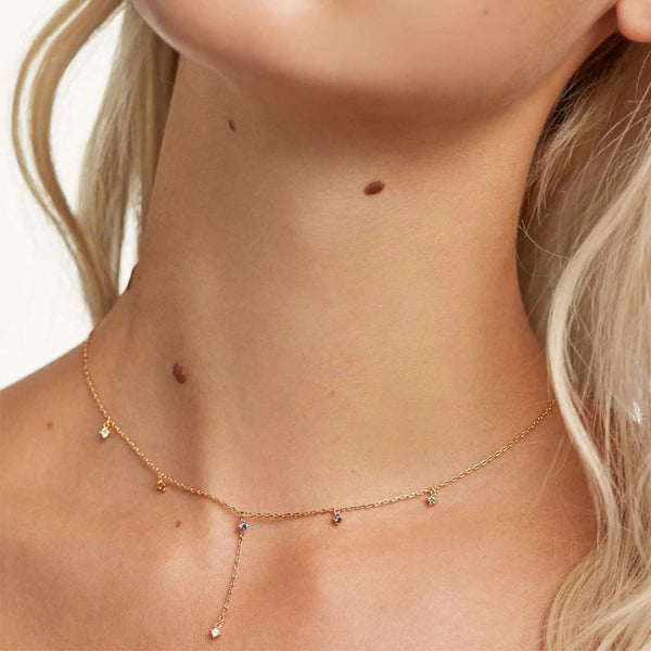 FX0814 925 Sterling Silver Rainbow CZ Pendant Necklace