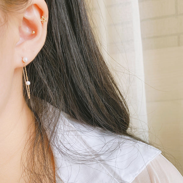 PE0071 925 Sterling Silver Long Chain Freshwater Pearl Stud Earring For Women