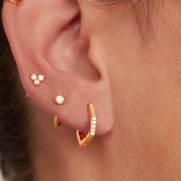 FE1301 925 Sterling Silver Hexagon L Spark Gold Hoop Earrings