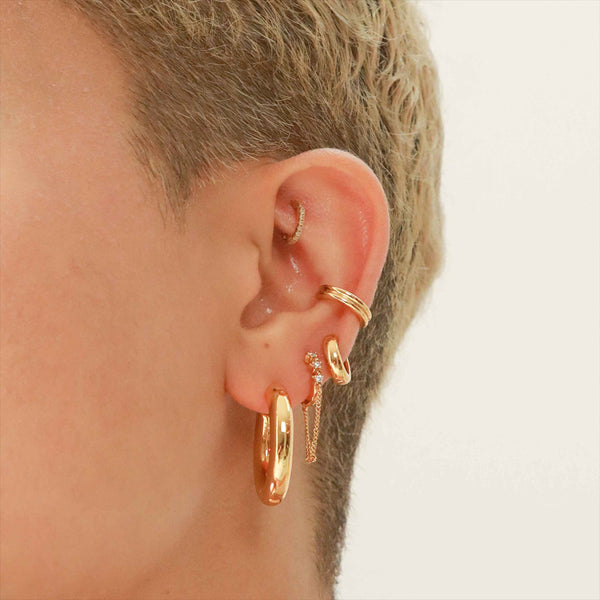 FE1902 925 Sterling Silver Chain Cubic Zirconia Huggies Earrings