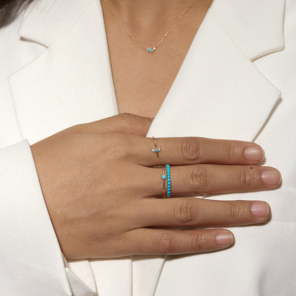 FJ0740 Turquoise CZ Crescent Moon Ring