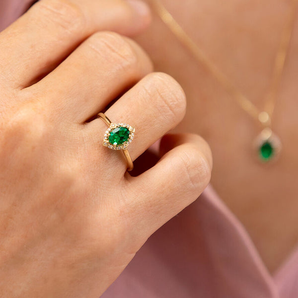 FJ0747 925 Sterling Silver Emerald Cubic Zirconia Ring