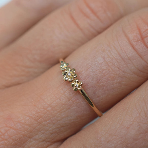 FJ0496 925 Sterling Silver Three Flower Ring