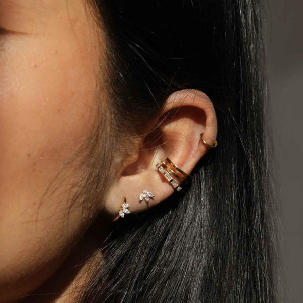 FE1414 925 Sterling Silver Baguette Cut CZ Earrings Cuff