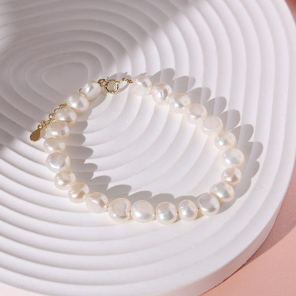 PB0035 925 Sterling Silver 8-9MM Round Freshwater Pearl Bracelet