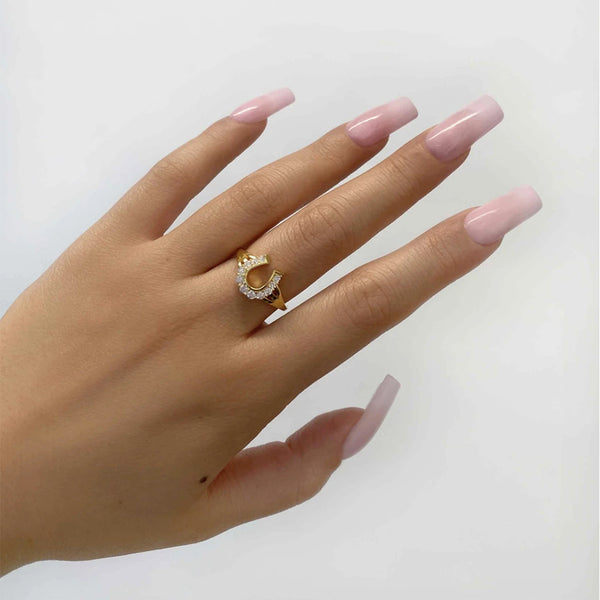 FJ0736 925 Sterling Silver Horseshoe Cubic Zirconia RING