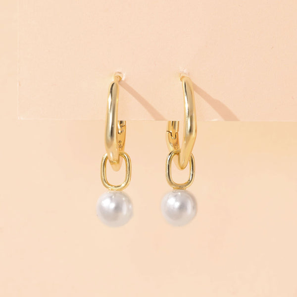 YHE0415 925 Sterling Silver Irregular Geometric Pearl Earrings