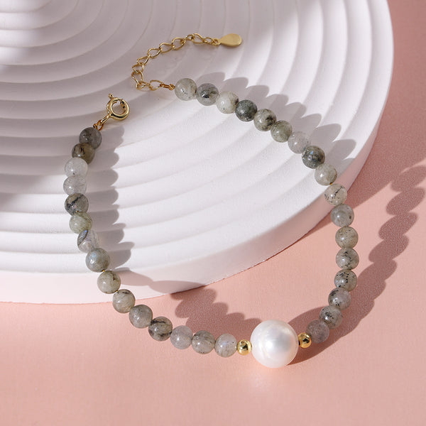 PB0025 925 Sterling Silver Freshwater Pearl & Glitter Stone Bracelets