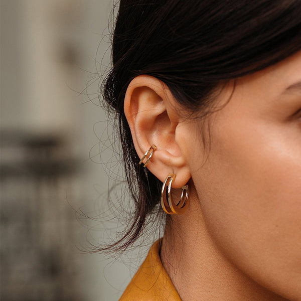 FE1405 925 Sterling Silver Simple Style Gold Earrings Cuff