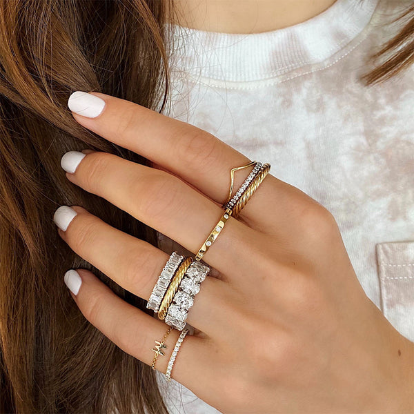 FJ0430 925 Sterling Silver Inlay Zircon Ring