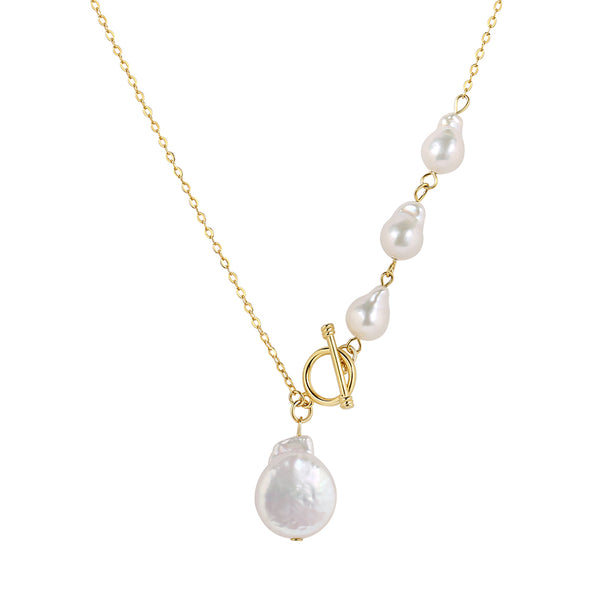 FX0756 925 Sterling Silver Irregular Pearl Toggle Necklace