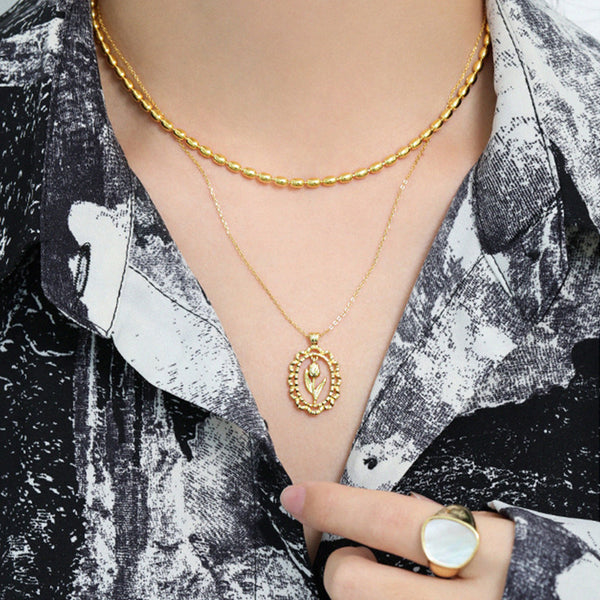 RHX1031 Hollow Rose Flower Women Necklace For Daily