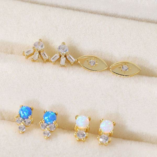 YHE0454 925 Sterling Silver Stacked Ladder Cubic Zirconia Stud Earrings