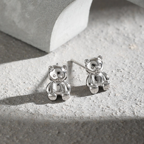 S925 RHE1011 Qute Bear Stud Earring