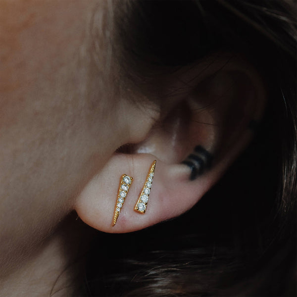 FE1935 925 Sterling Silver Pave Spike Cubic Zirconia Studs Earrings