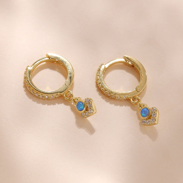 YHE0362 925 Sterling Silver Bohemia Blue Opal & CZ Dangle Earring