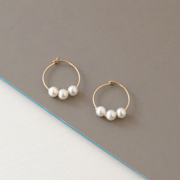 PE0065 925 Sterling Silver Grace Large Pearl Hoop Earrings