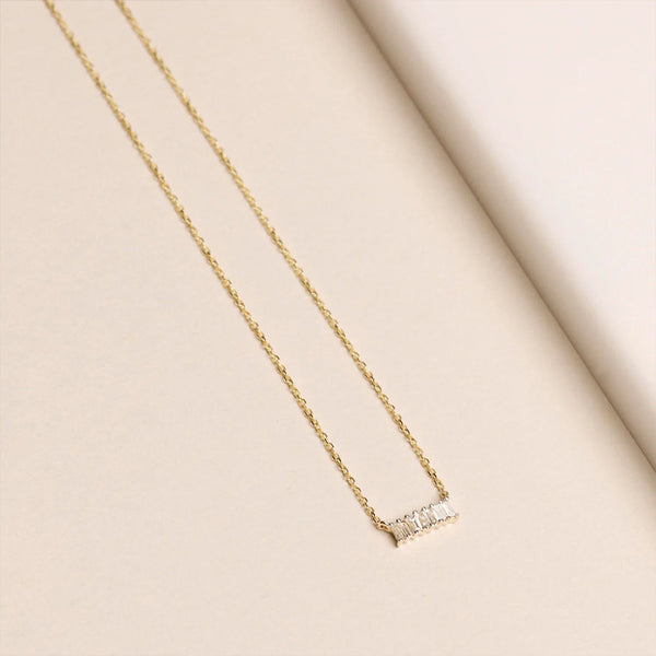 FX0872 925 Sterling Silver Baguette Cubic Zirconia Horizontal NecklaceS